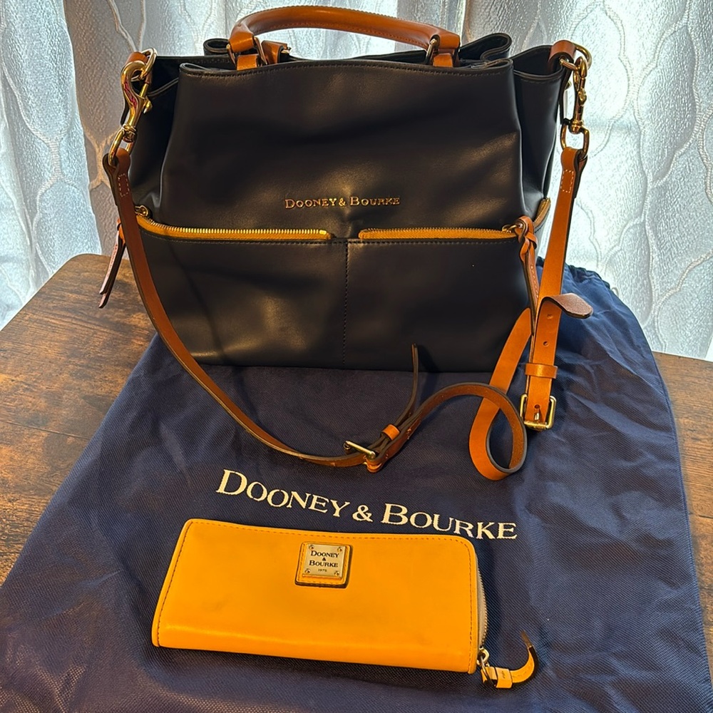 Dooney&Bourke royal blue leather shoulder bag with yellow leather wallet